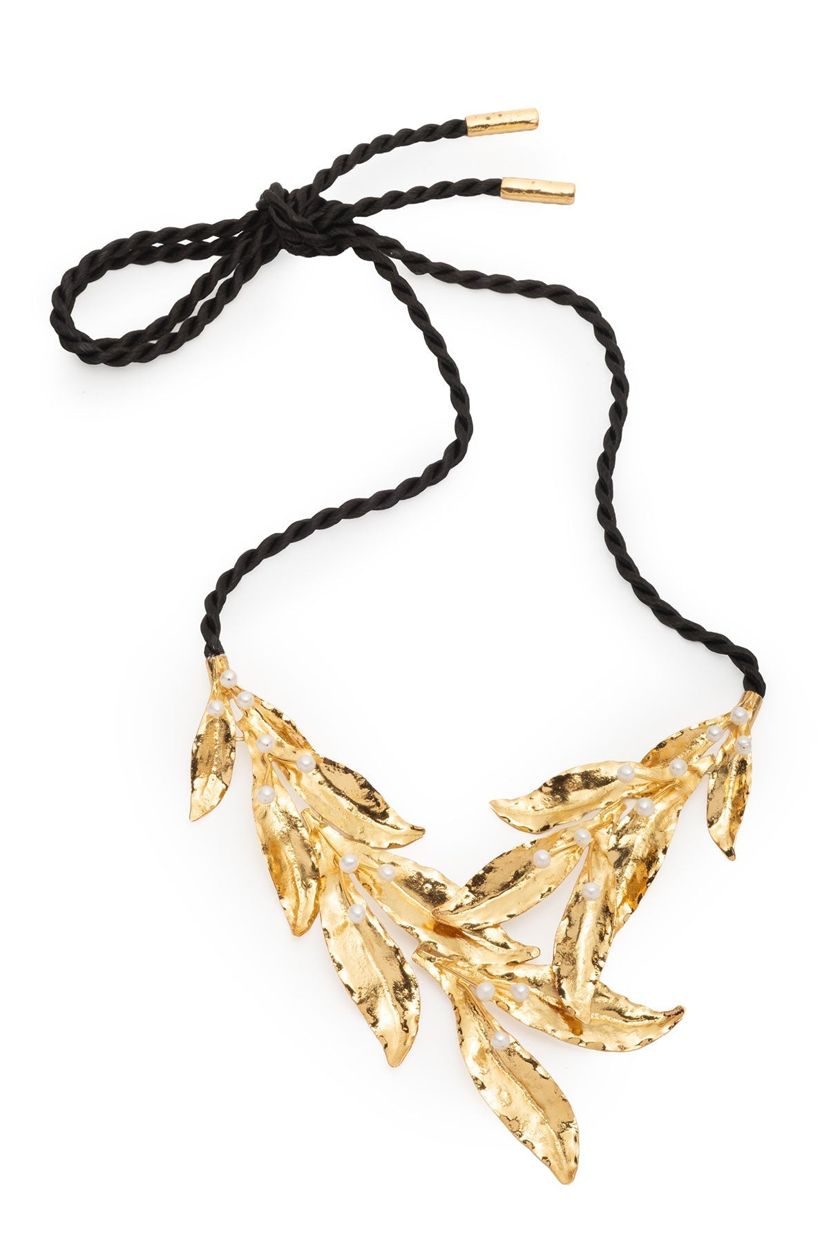 NATORI Fresh Water Pearl & Gold Plated Cluster Leaf Necklace