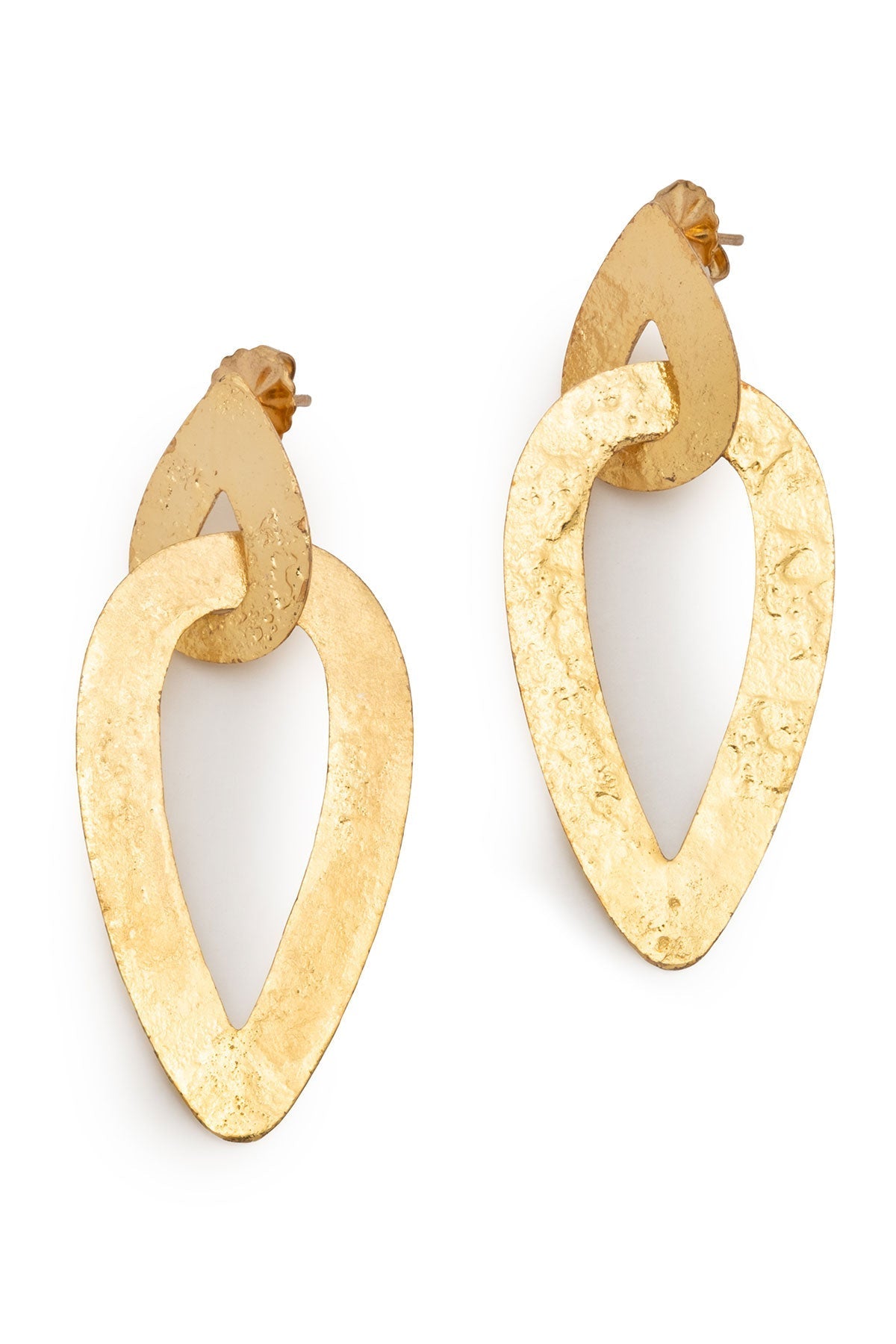 NATORI Hammered Gold Plated Interlinked Drop Pierced Earrings