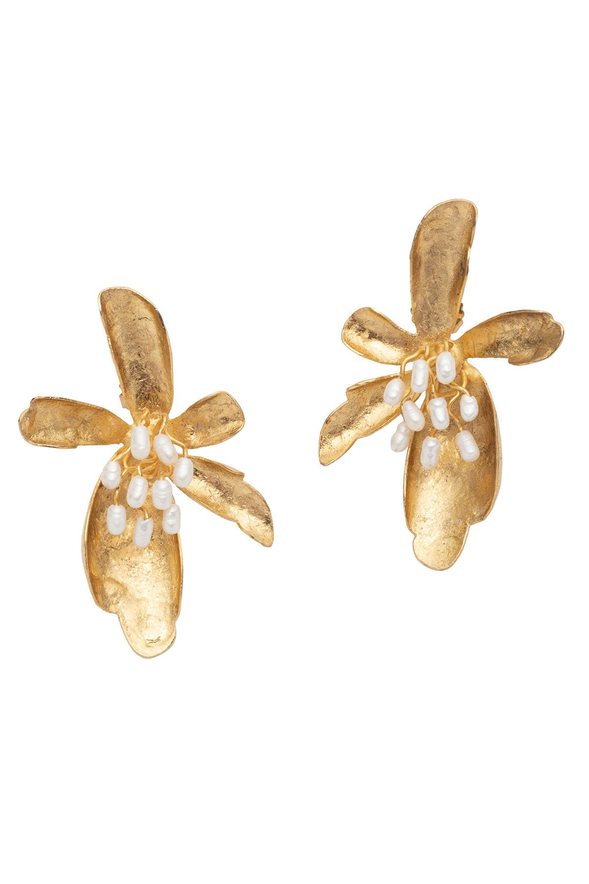 NATORI Fresh Water Pearl & Gold Plated Peony Cluster Pierced Earrings