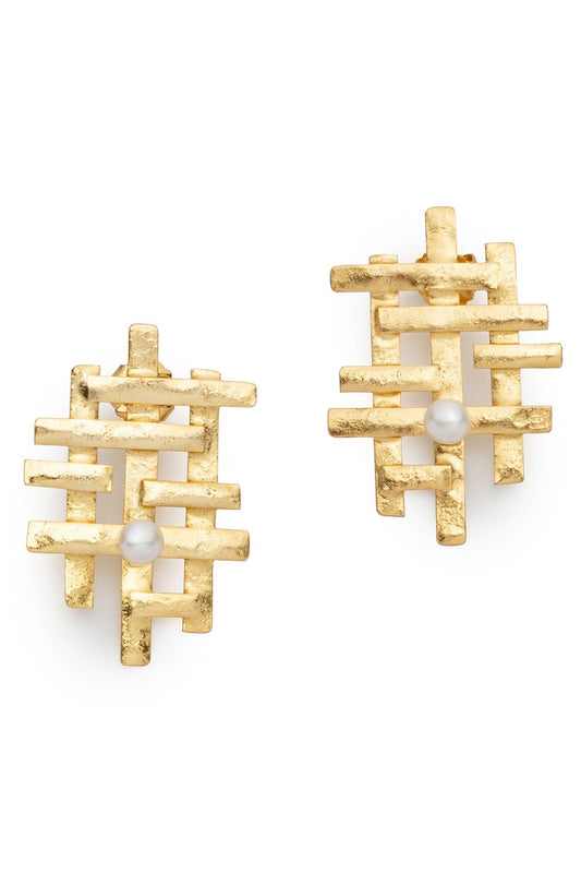 NATORI Fresh Water Pearl & Gold Plated Statement Pierced Earrings