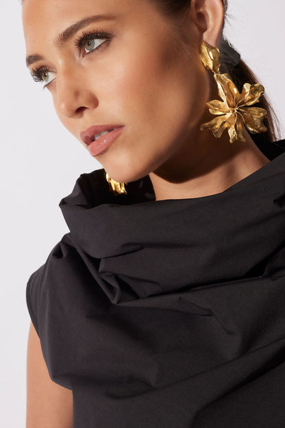 NATORI Gold Plated Brass Floral Cuff Earrings