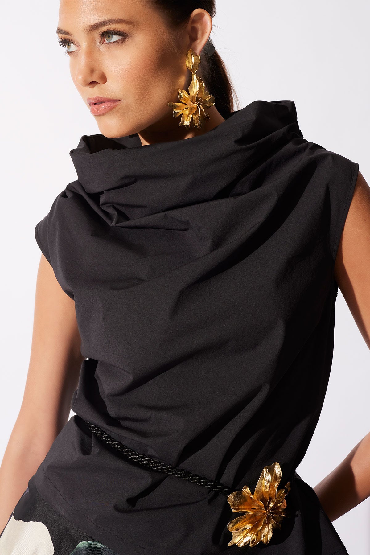 NATORI Gold Plated Brass Floral Cuff Earrings