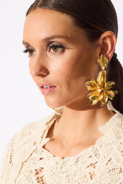 NATORI Gold Plated Brass Floral Cuff Earrings
