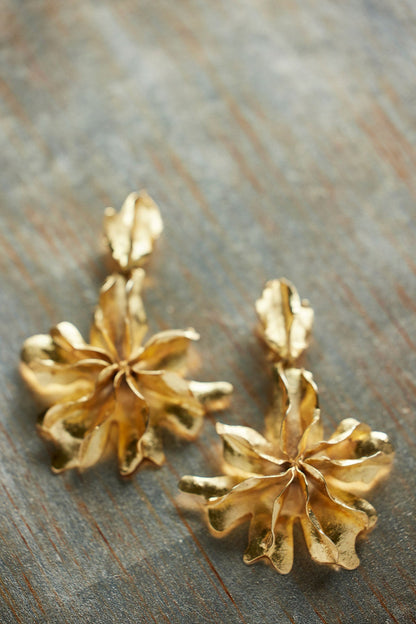 NATORI Gold Plated Brass Floral Cuff Earrings