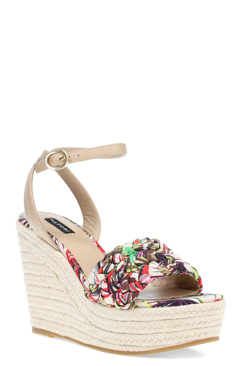 NATORI Buy Rae Tropical Braided Wedge Sandals in Natural Online
