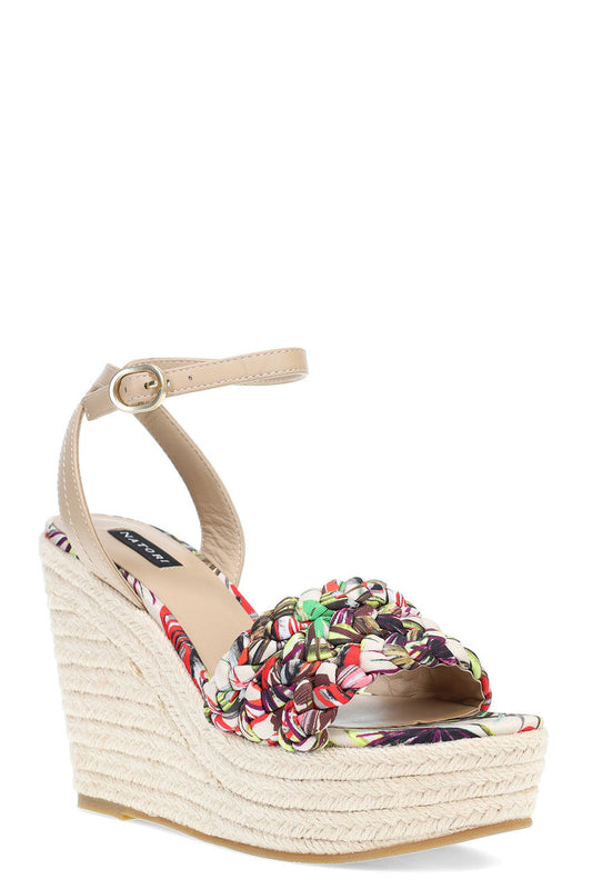 NATORI Buy Rae Tropical Braided Wedge Sandals in Natural Online