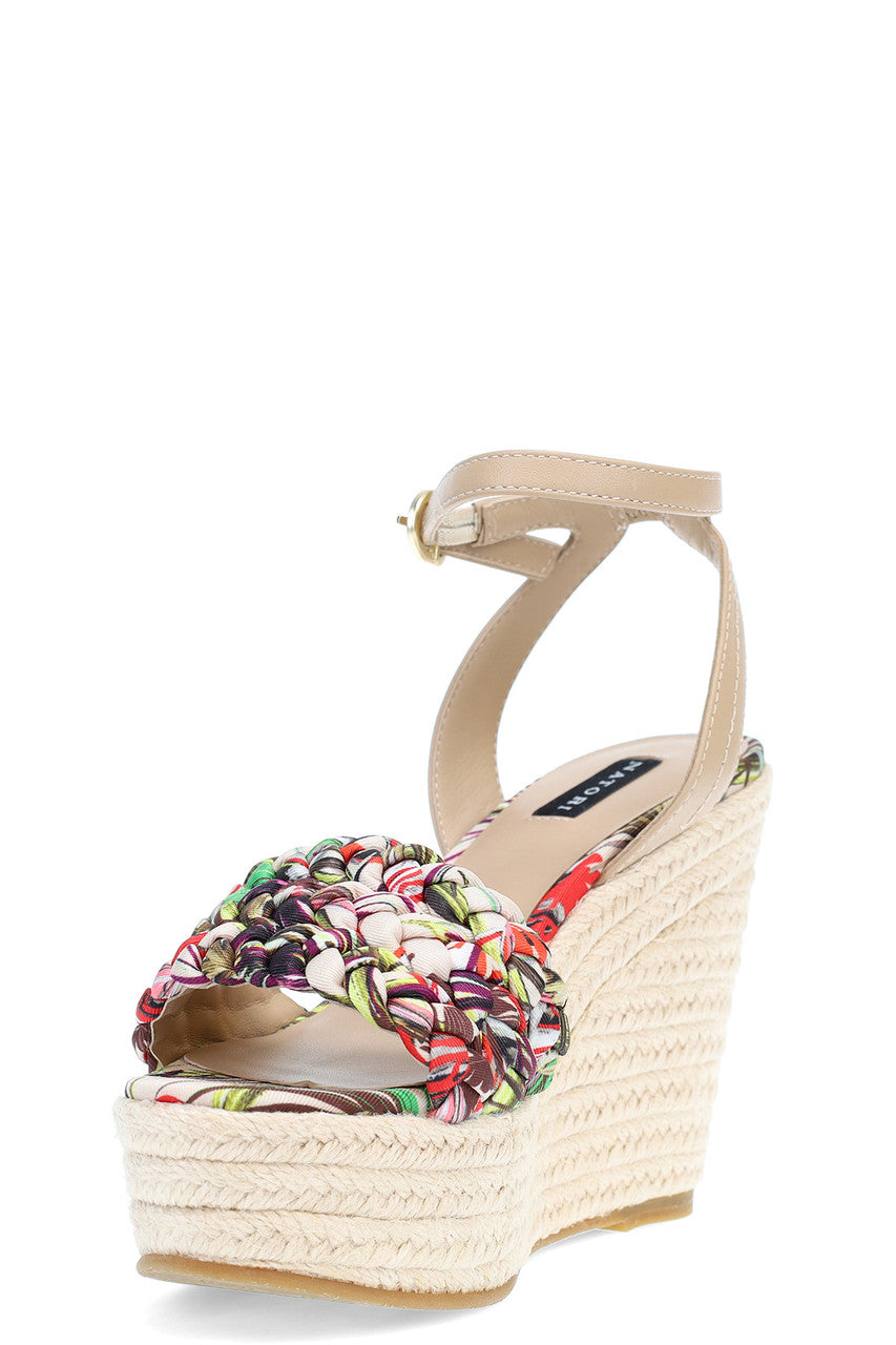 NATORI Buy Rae Tropical Braided Wedge Sandals in Natural Online