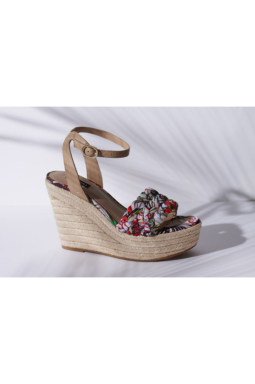 NATORI Buy Rae Tropical Braided Wedge Sandals in Natural Online