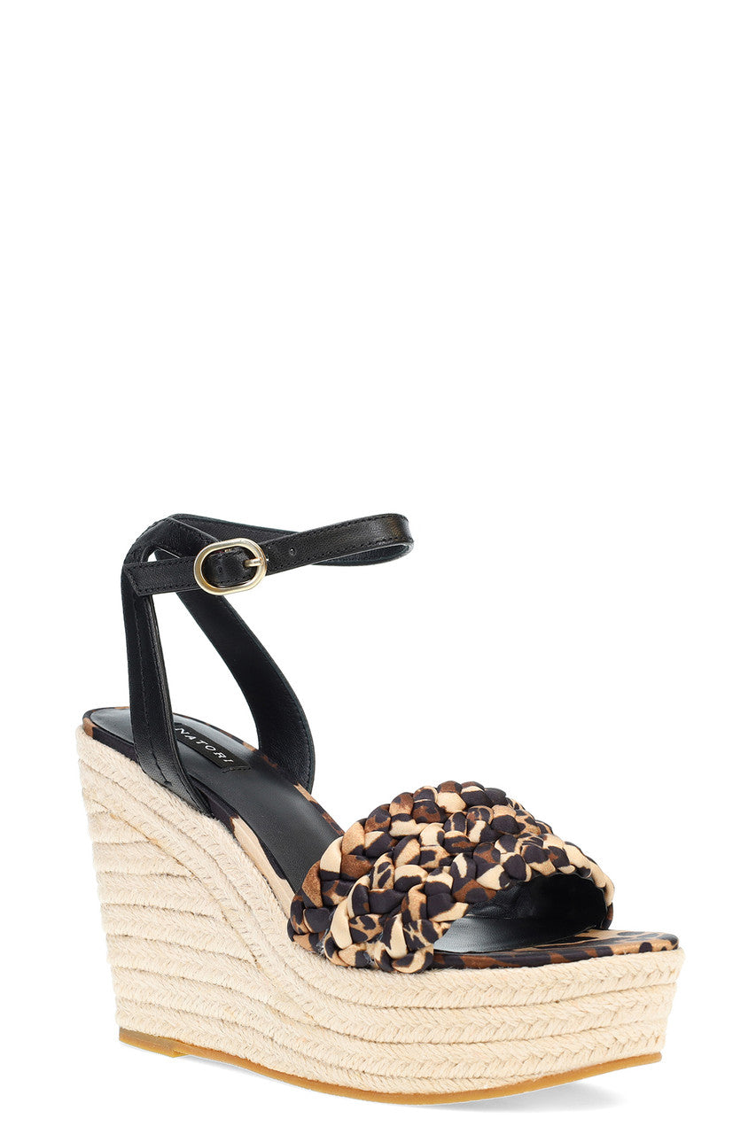 NATORI Buy Rae Luxe Leopard Hinami Braided Wedge Sandals in Chestnut Online