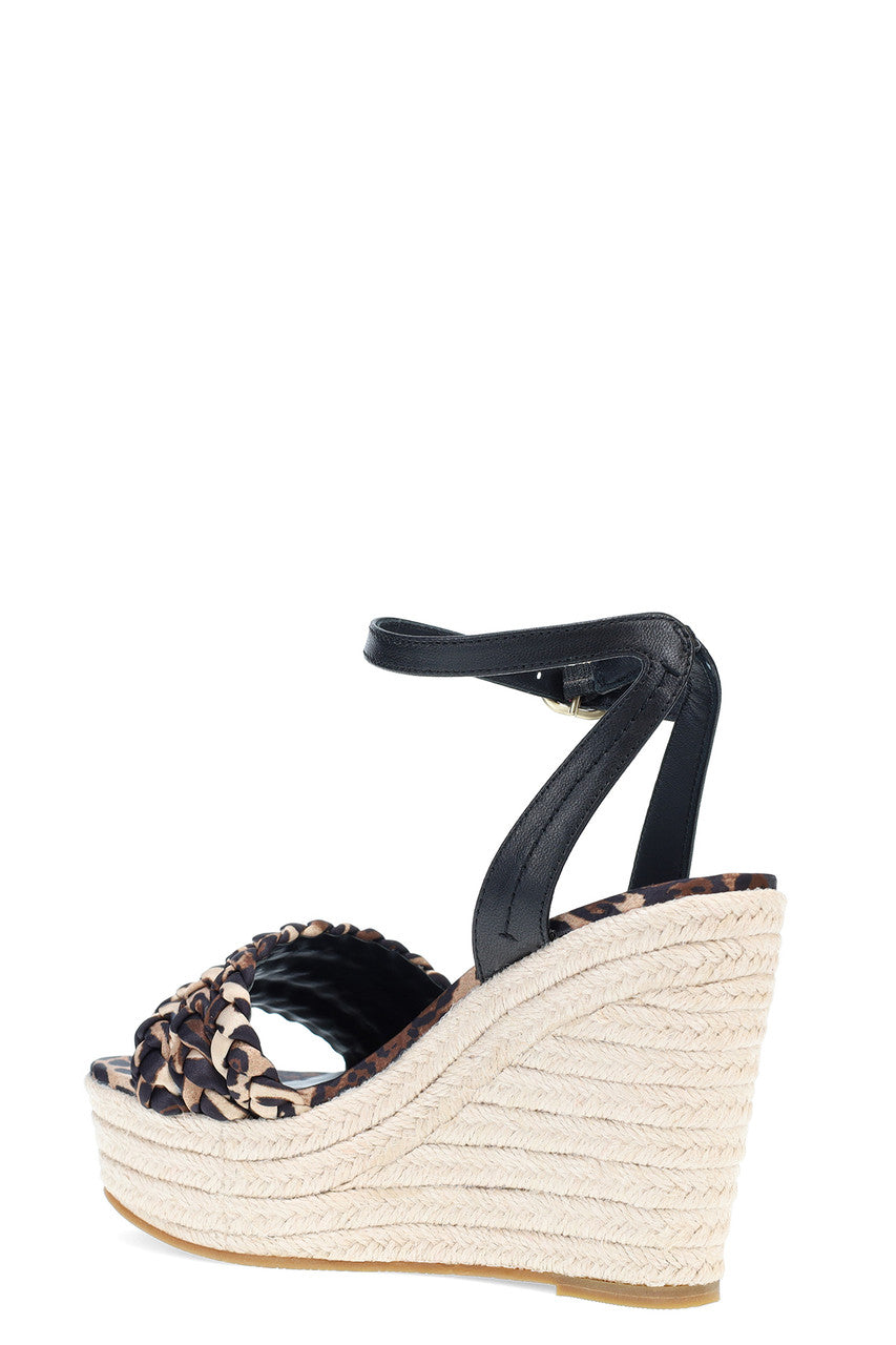 NATORI Buy Rae Luxe Leopard Hinami Braided Wedge Sandals in Chestnut Online