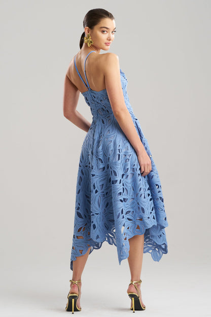 NATORI Cutout Leaf Lace Halter Dress