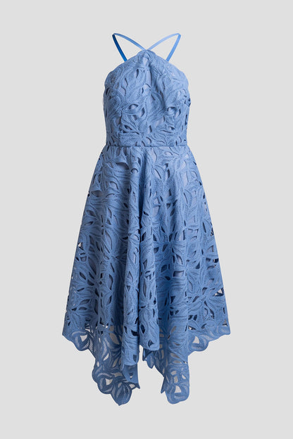 NATORI Cutout Leaf Lace Halter Dress