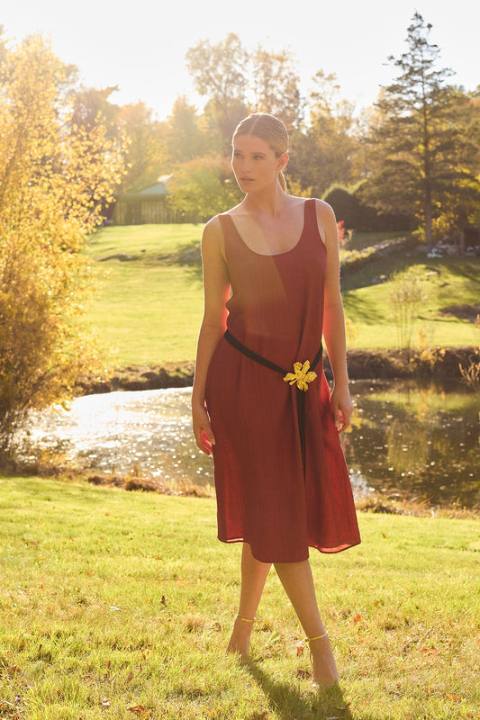 NATORI Terra Foil Crinkle Scoop Neck Slip Dress
