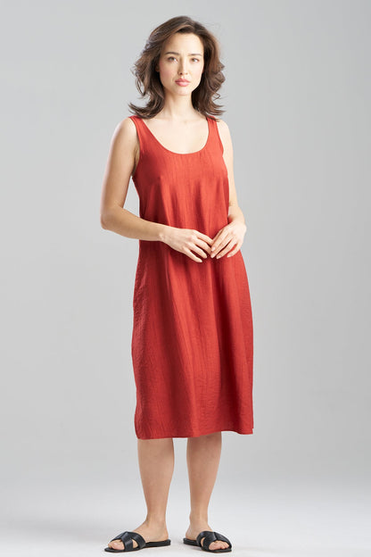 NATORI Terra Foil Crinkle Scoop Neck Slip Dress