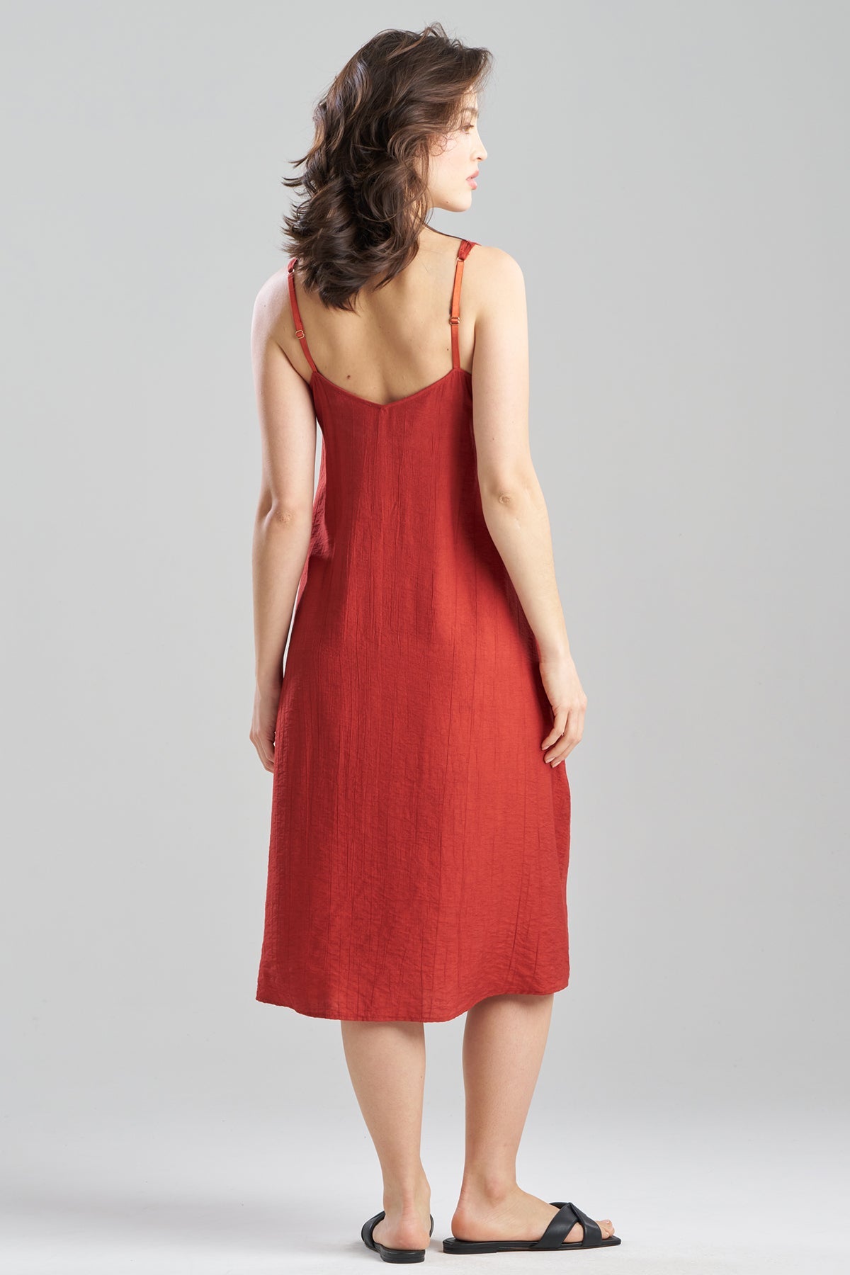 NATORI Terra Foil Crinkle Scoop Neck Slip Dress