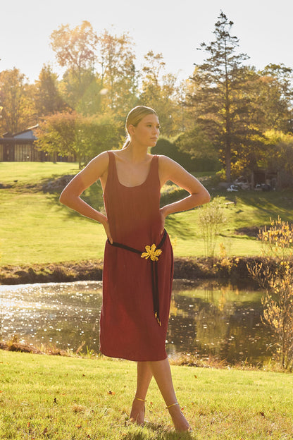 NATORI Terra Foil Crinkle Scoop Neck Slip Dress