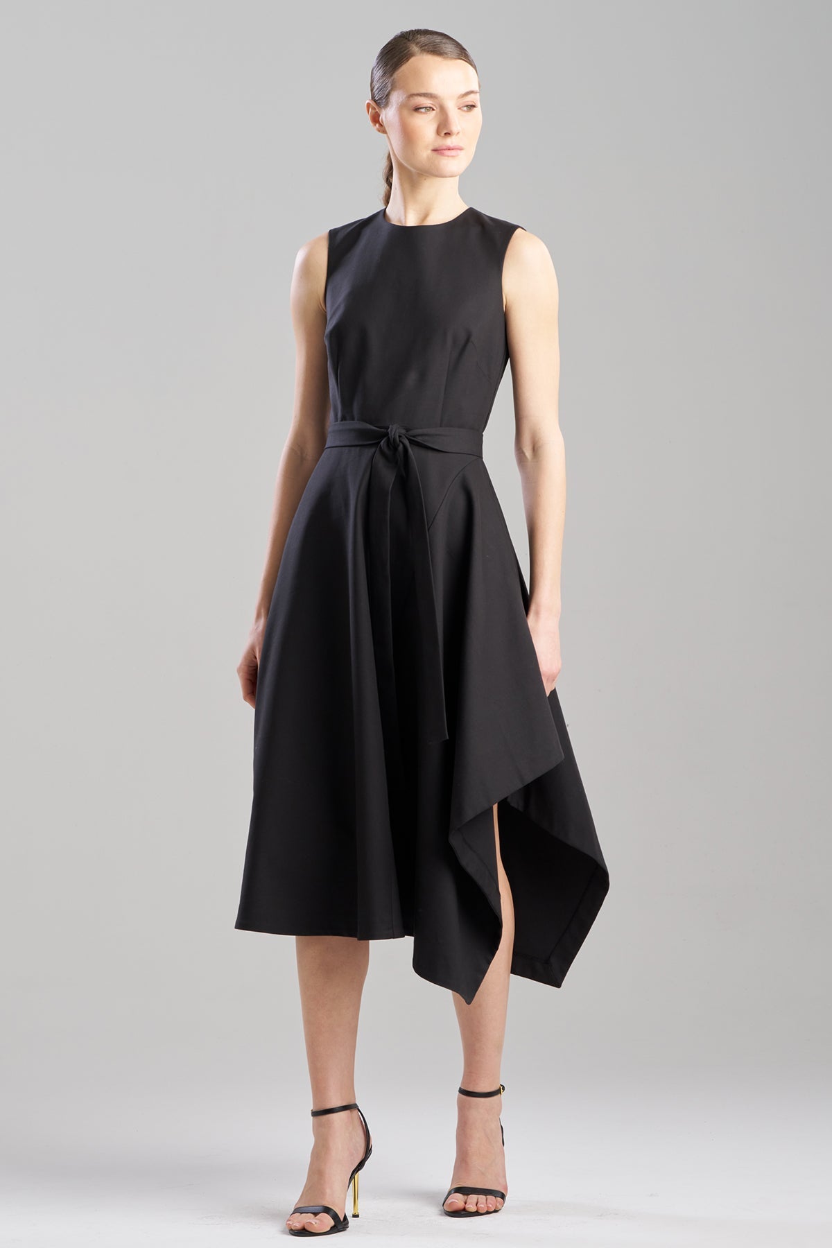 NATORI Cotton Blend Woven Sleeveless Assymetric Dress