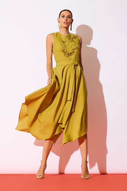 NATORI Solid Linen Handkerchief Embellished Dress