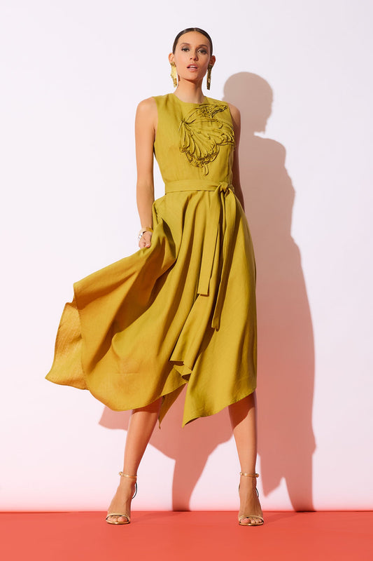 NATORI Solid Linen Handkerchief Embellished Dress