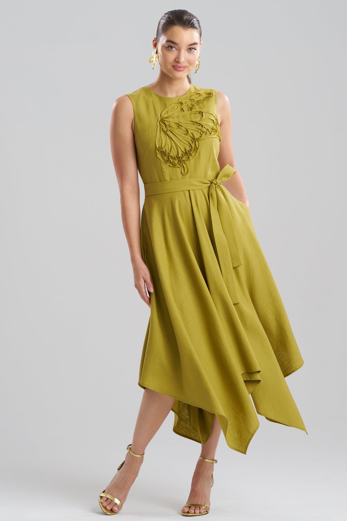 NATORI Solid Linen Handkerchief Embellished Dress