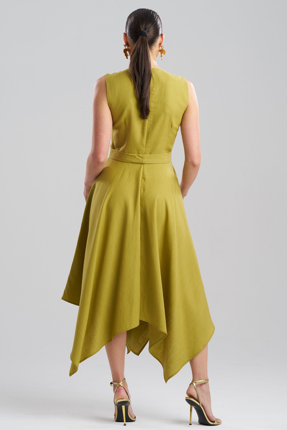 NATORI Solid Linen Handkerchief Embellished Dress