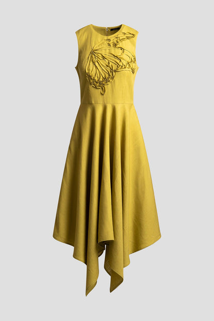 NATORI Solid Linen Handkerchief Embellished Dress