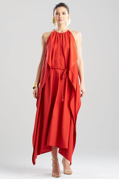 NATORI Solid Linen Belted Maxi Dress