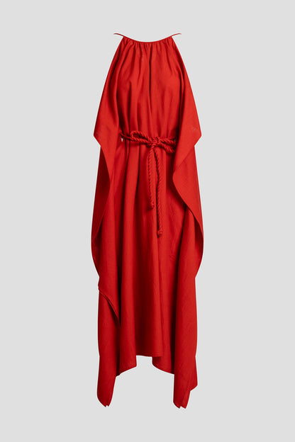 NATORI Solid Linen Belted Maxi Dress