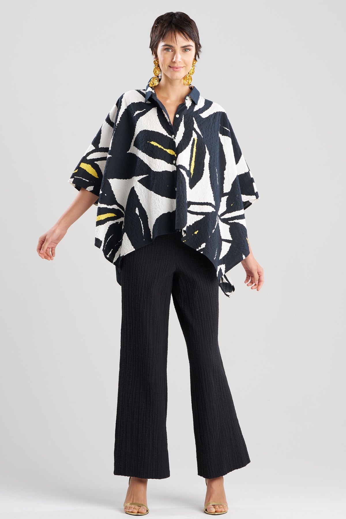 NATORI Leaf Matelassé Cotton Button Down Caftan Shirt