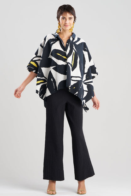 NATORI Leaf Matelassé Cotton Button Down Caftan Shirt