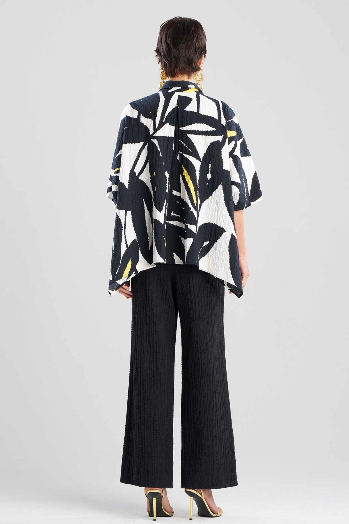 NATORI Leaf Matelassé Cotton Button Down Caftan Shirt