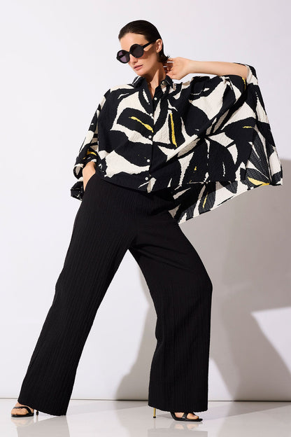 NATORI Leaf Matelassé Cotton Button Down Caftan Shirt