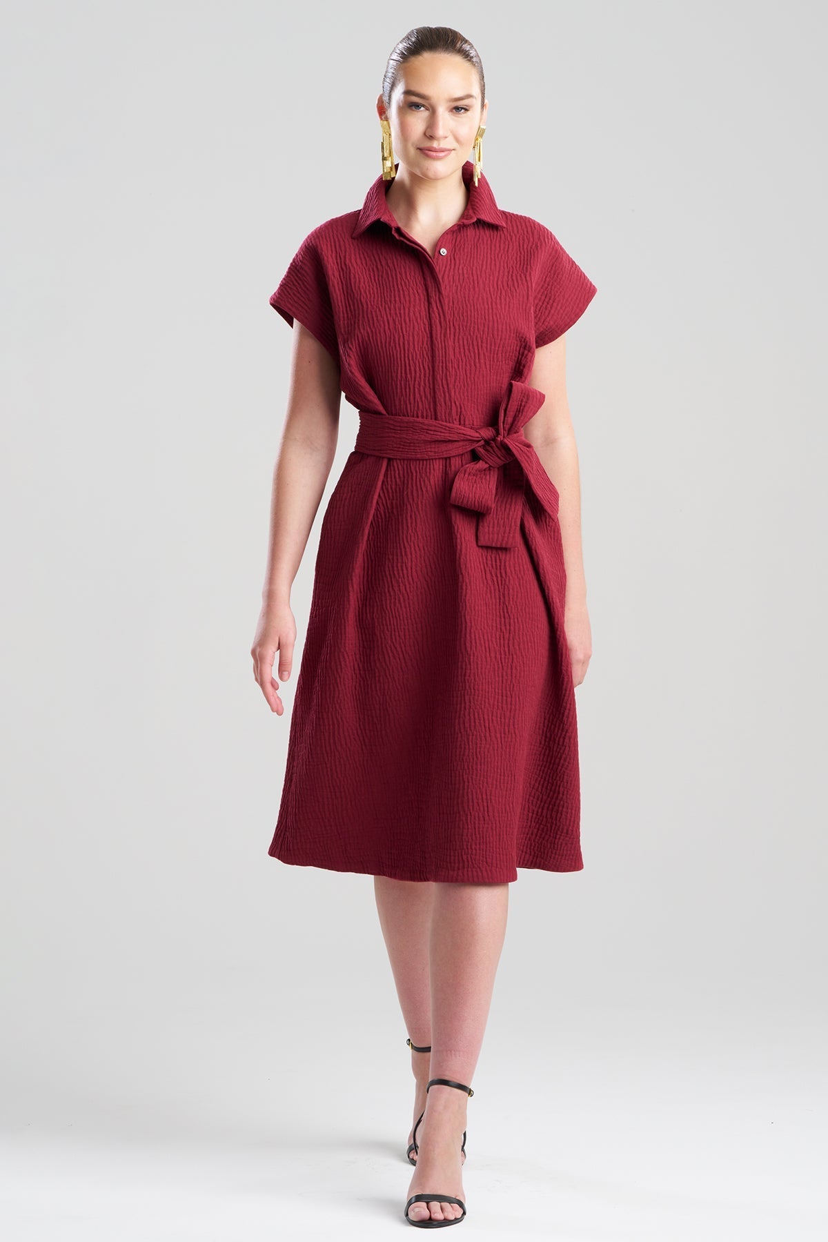 NATORI Textured Cotton Jacquard Shirtdress
