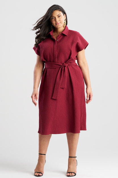 NATORI Textured Cotton Jacquard Shirtdress