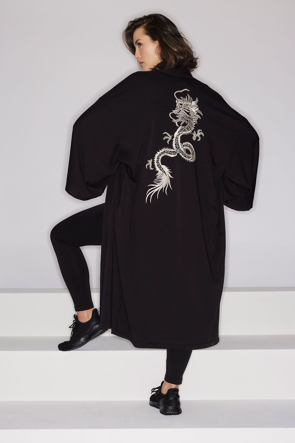 NATORI Cocoon Brushed French Terry Dragon Embroidered Robe