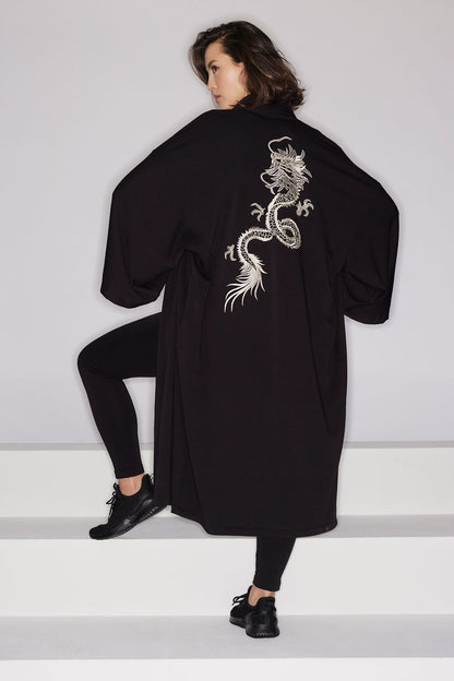NATORI Cocoon Brushed French Terry Dragon Embroidered Robe