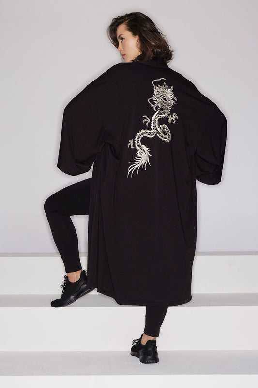 NATORI Cocoon Brushed French Terry Dragon Embroidered Robe