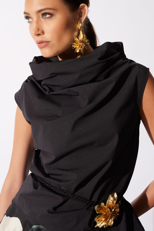 NATORI Tech Cotton Taffeta Asymmetric Funnel Neck Top