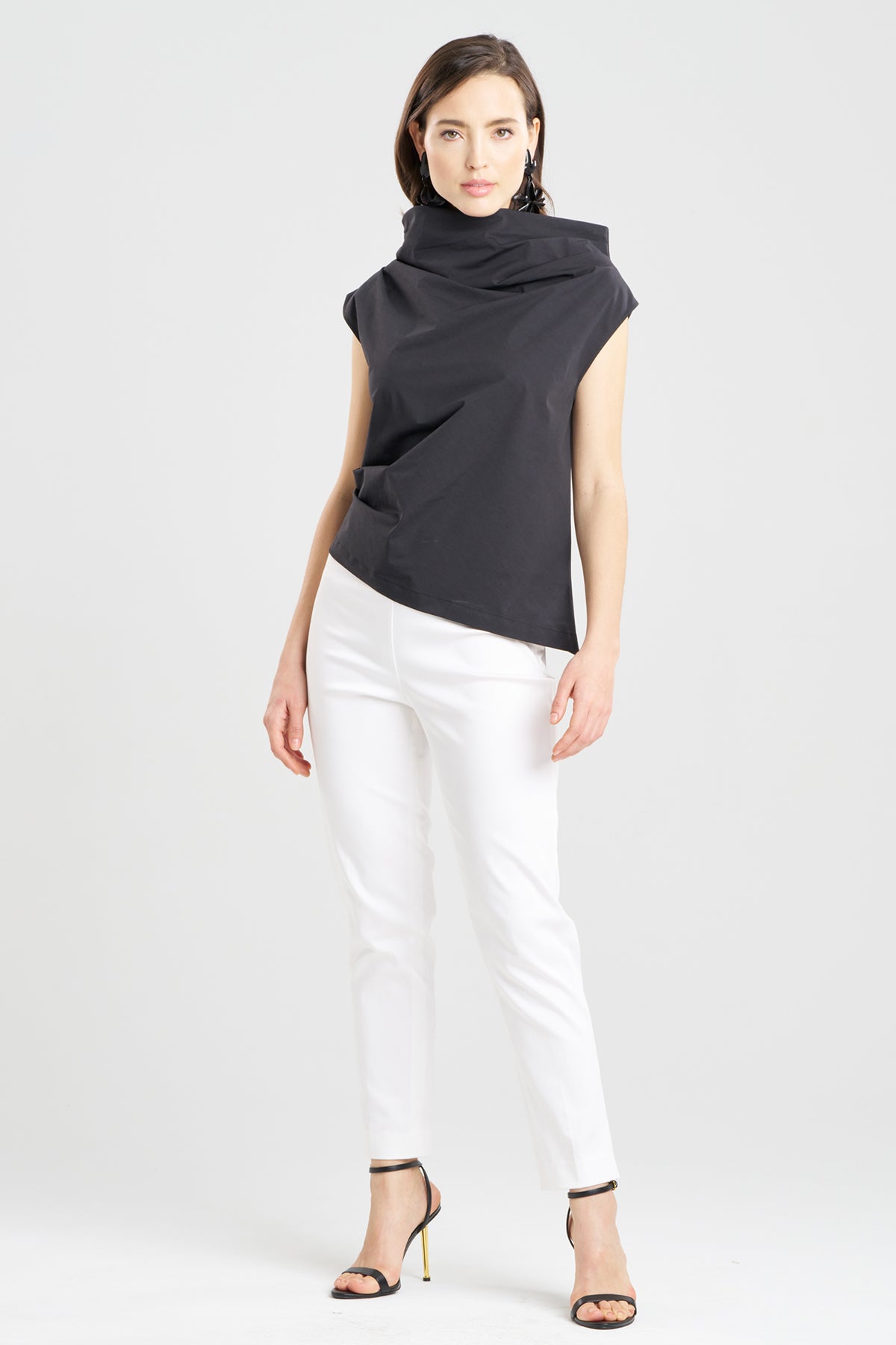 NATORI Tech Cotton Taffeta Asymmetric Funnel Neck Top