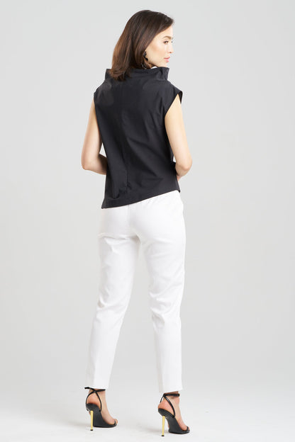 NATORI Tech Cotton Taffeta Asymmetric Funnel Neck Top