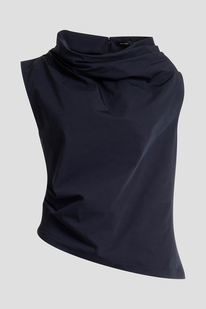 NATORI Tech Cotton Taffeta Asymmetric Funnel Neck Top