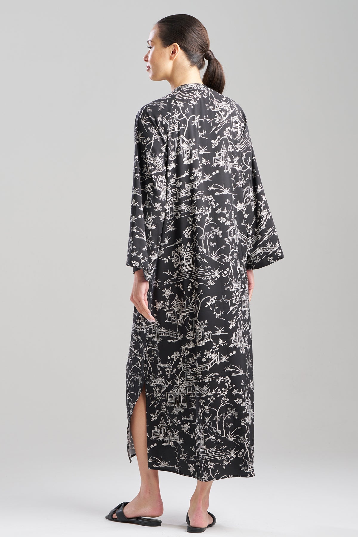 NATORI Toile Printed Satin Mandarin Zip Caftan