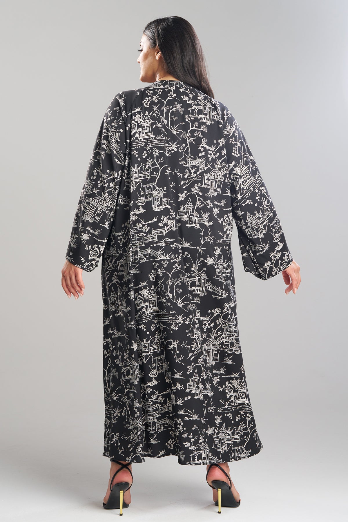 NATORI Toile Printed Satin Mandarin Zip Caftan