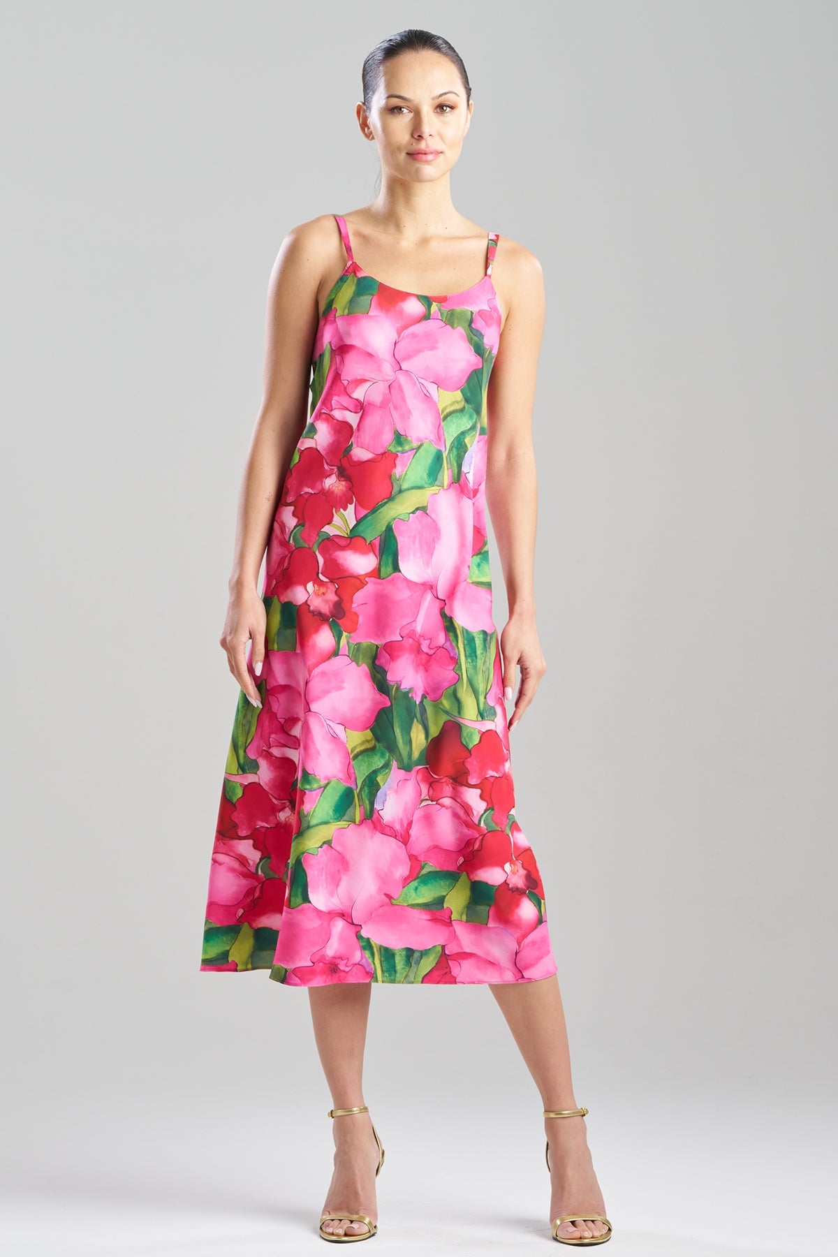 NATORI Isla Printed Satin Slip Dress