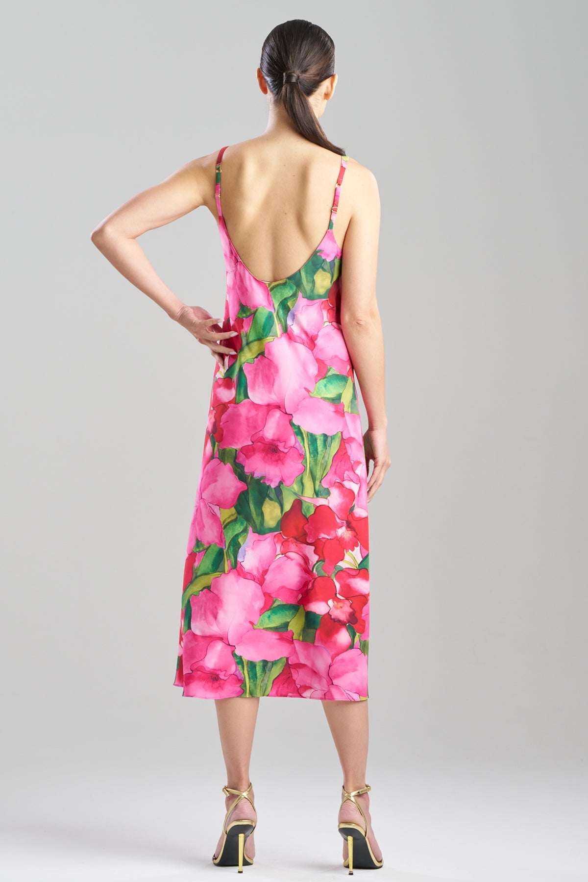 NATORI Isla Printed Satin Slip Dress