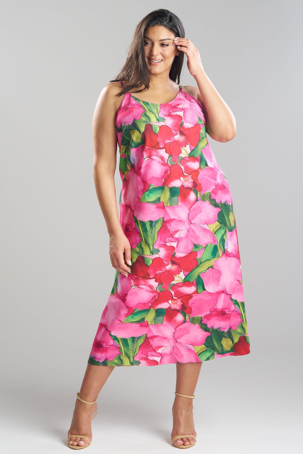 NATORI Isla Printed Satin Slip Dress