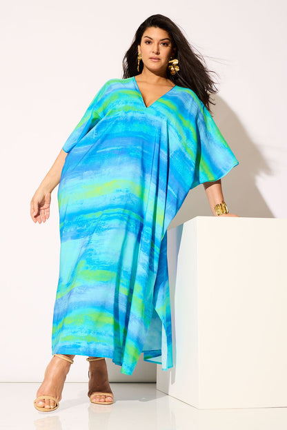 NATORI Aurora Printed Satin Caftan