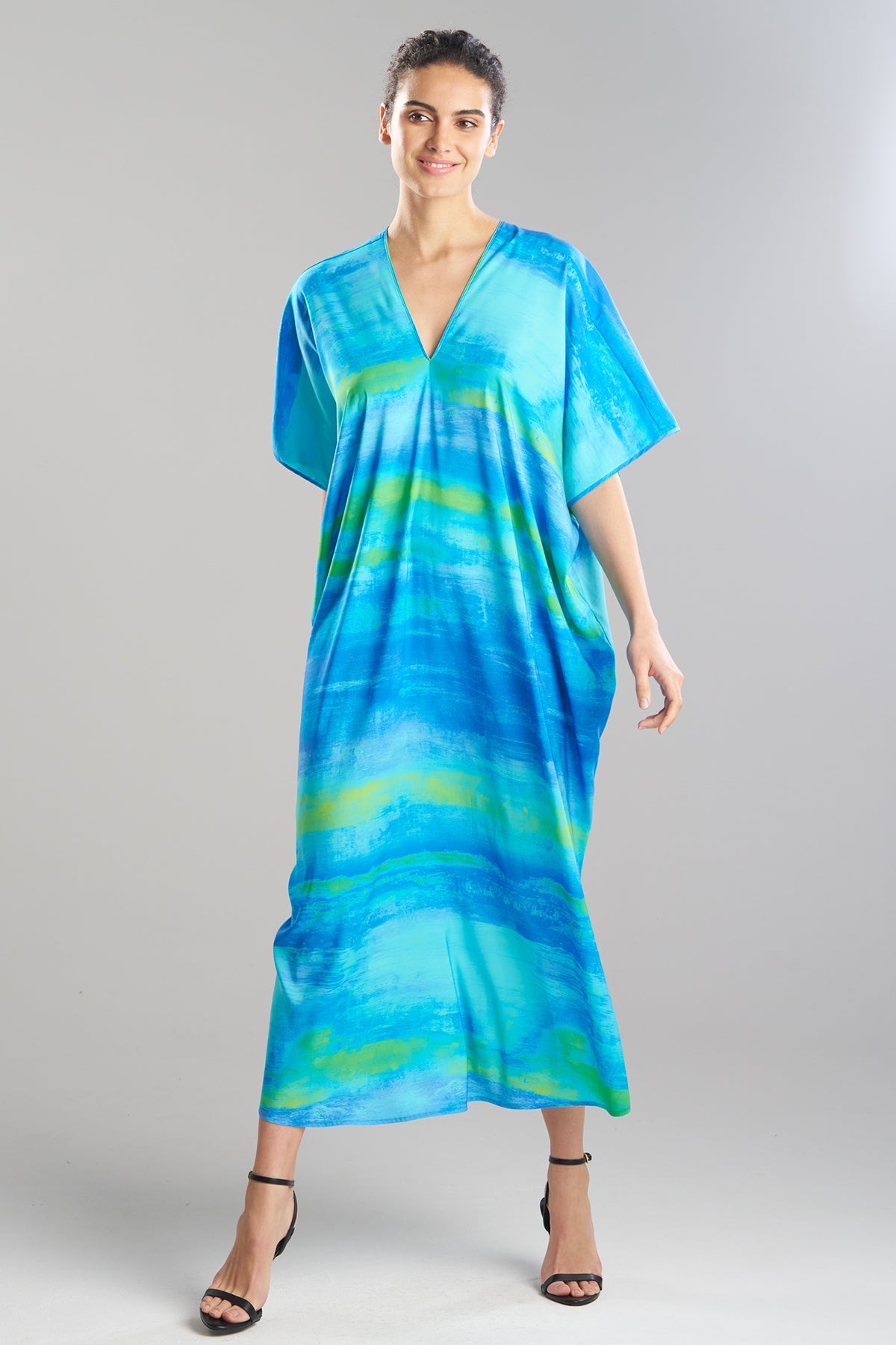 NATORI Aurora Printed Satin Caftan