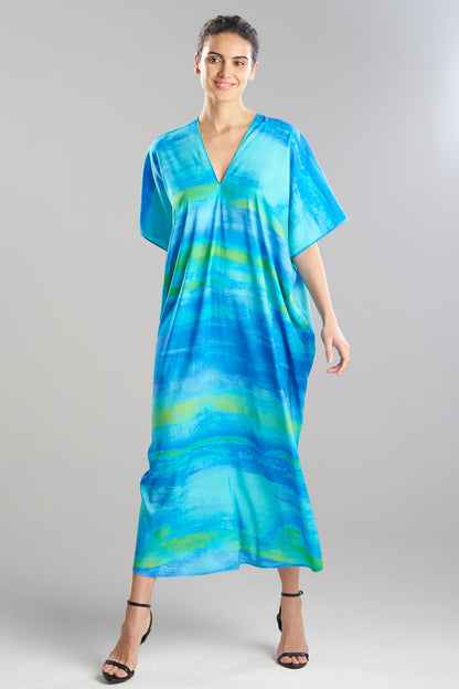 NATORI Aurora Printed Satin Caftan