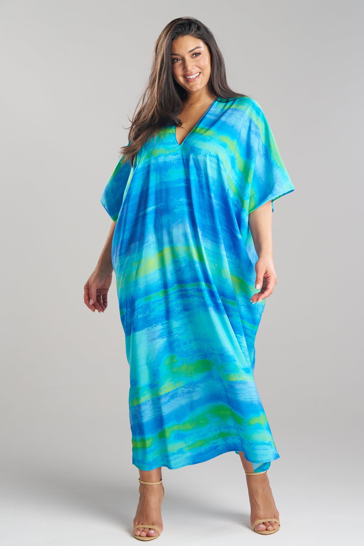NATORI Aurora Printed Satin Caftan